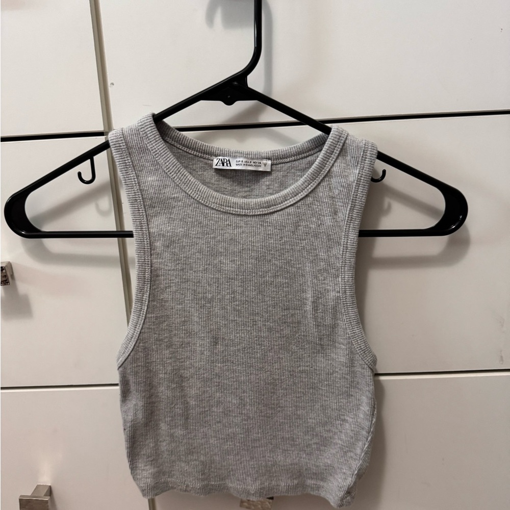 Zara Gray Ribbed Tank Top